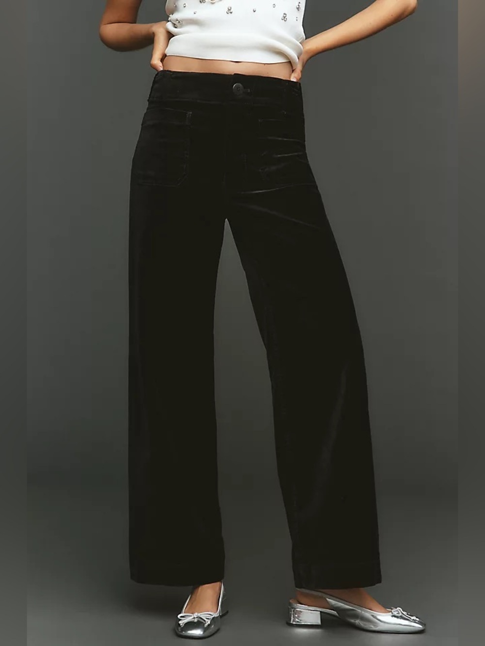 Maeve Anthropologie Colette Wide Leg Velvet Pants Black 25